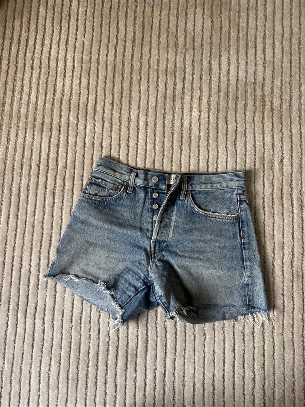 Agolde Light Blue Button-Fly Denim Shorts